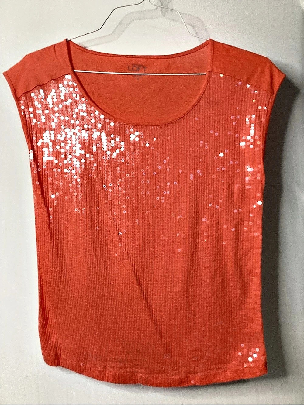 Loft Sequin Short Sleeve Top in Red Like New